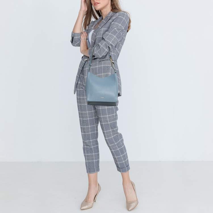 Pre Owned Furla Blue Leather Mini Nuvola Bucket Bag