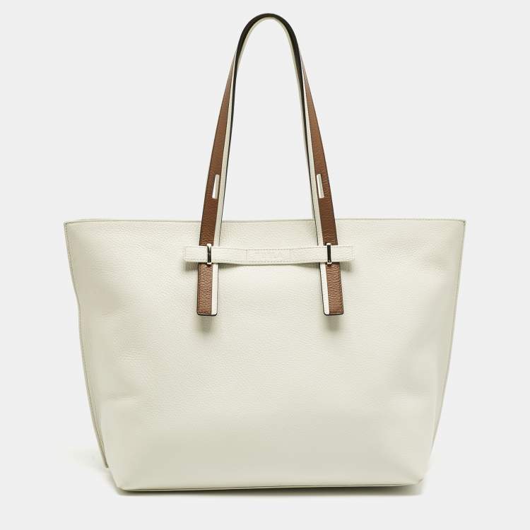Pre Owned Furla White Leather Large Giove Tote