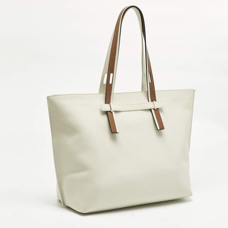 Pre Owned Furla White Leather Large Giove Tote