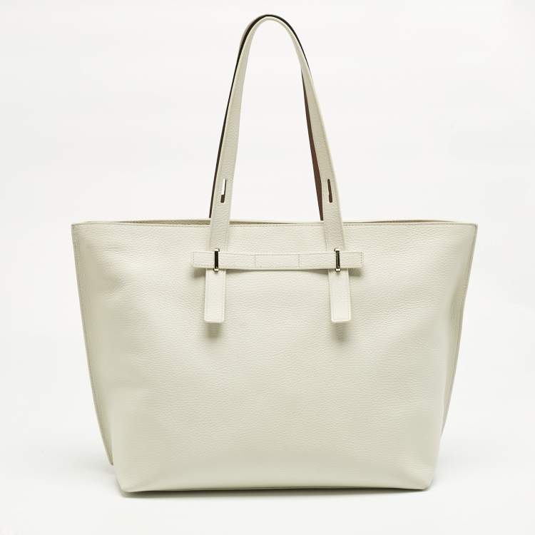 Pre Owned Furla White Leather Large Giove Tote