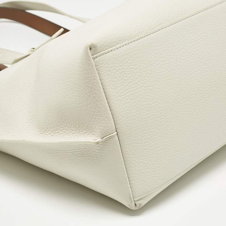 Pre Owned Furla White Leather Large Giove Tote