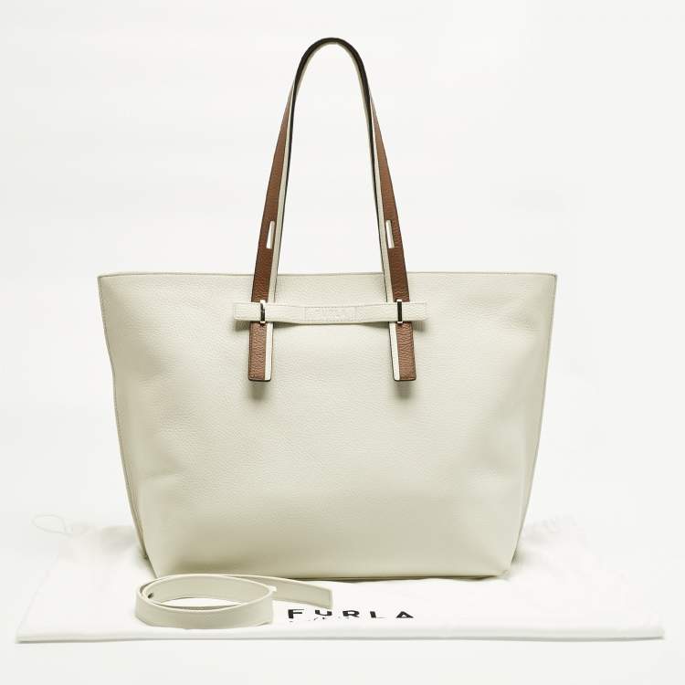 Pre Owned Furla White Leather Large Giove Tote