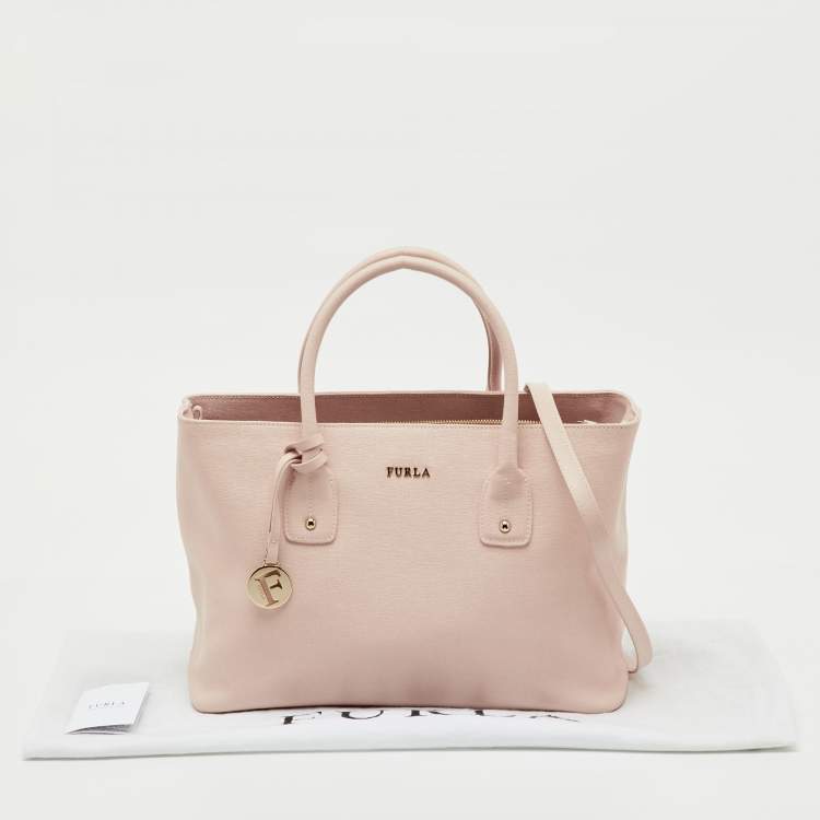 Pre Owned Furla Light Pink Saffiano Leather Large Linda Tote