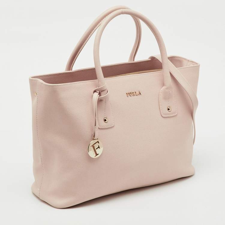 Pre Owned Furla Light Pink Saffiano Leather Large Linda Tote