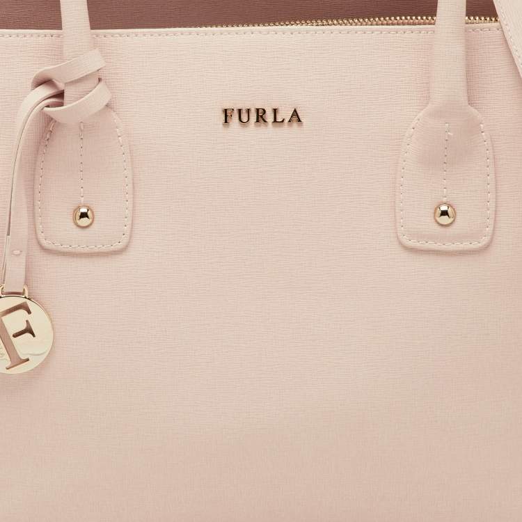 Pre Owned Furla Light Pink Saffiano Leather Large Linda Tote