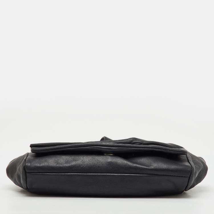 Pre Owned Furla Black Leather Knot Bow Flap Shoulder Bag