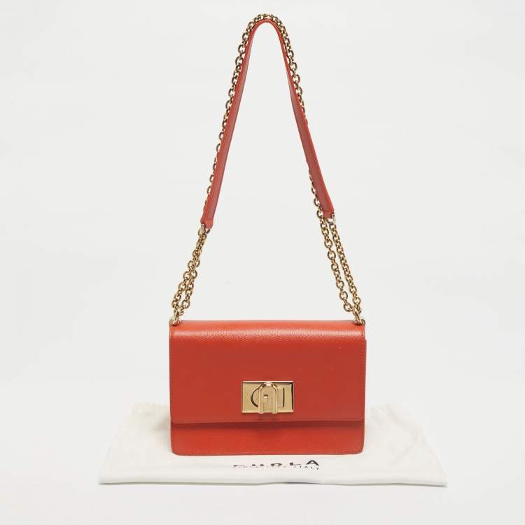 Pre Owned Furla Orange Leather Mini 1927 Crossbody Bag