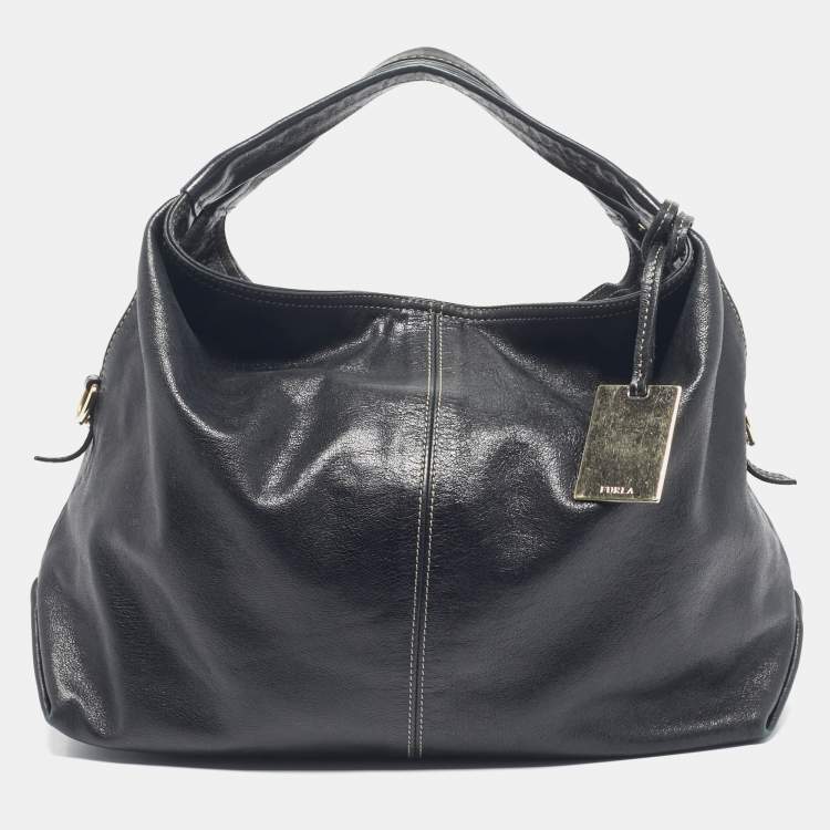 Pre Owned Furla Black Leather Elisabeth Hobo