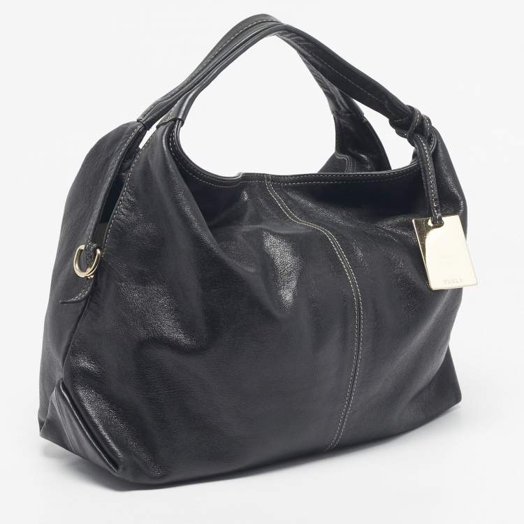 Pre Owned Furla Black Leather Elisabeth Hobo