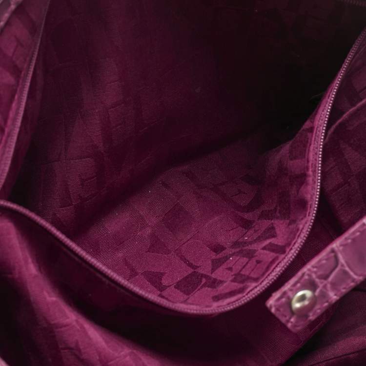 Pre Owned Furla Purple Croc Embossed Leather Giselle Tote