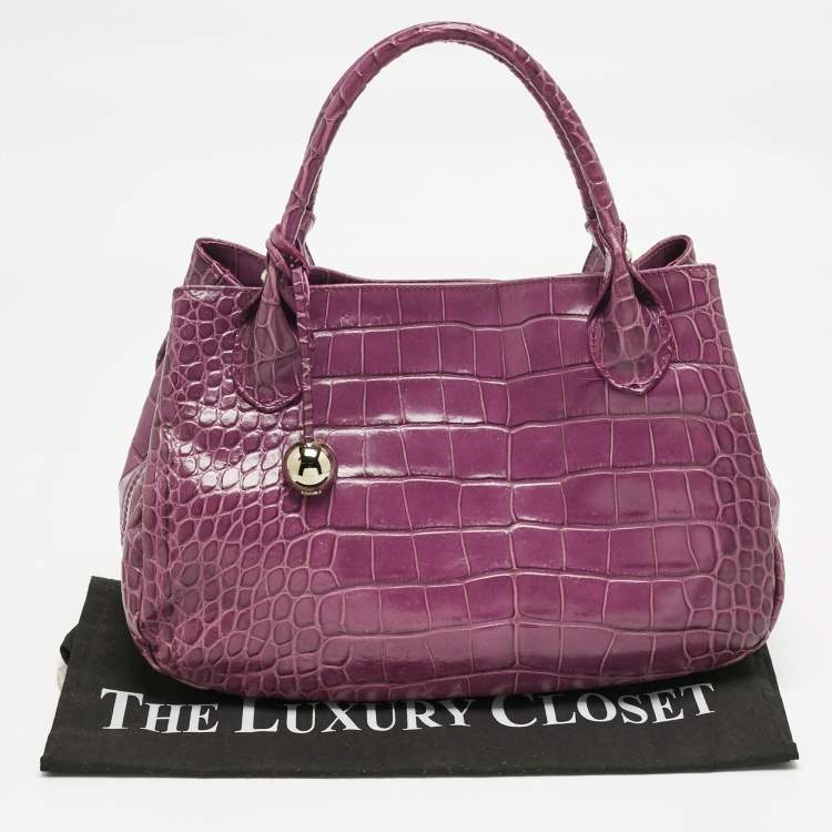 Pre Owned Furla Purple Croc Embossed Leather Giselle Tote