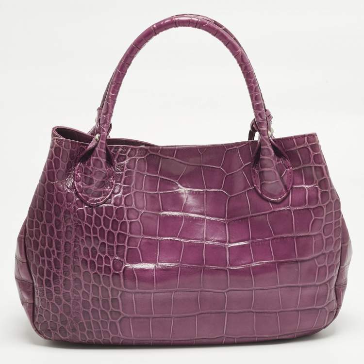 Pre Owned Furla Purple Croc Embossed Leather Giselle Tote
