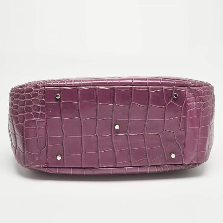 Pre Owned Furla Purple Croc Embossed Leather Giselle Tote