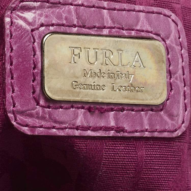 Pre Owned Furla Purple Croc Embossed Leather Giselle Tote
