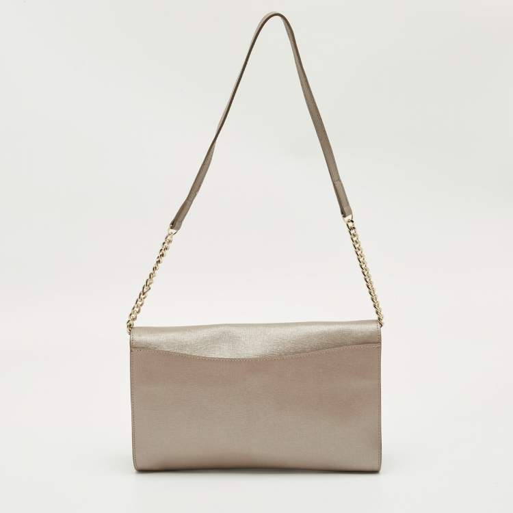 مملوكة مسبقًا Furla Grey Leather Logo Flap Shoulder Bag
