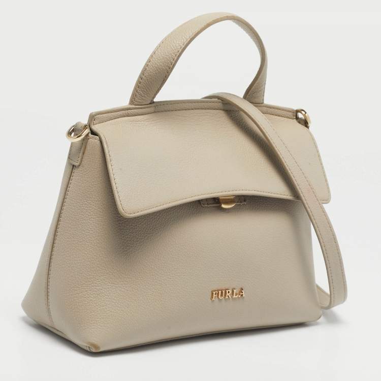 Pre Owned Furla Light Beige Leather Niki Top Handle Bag