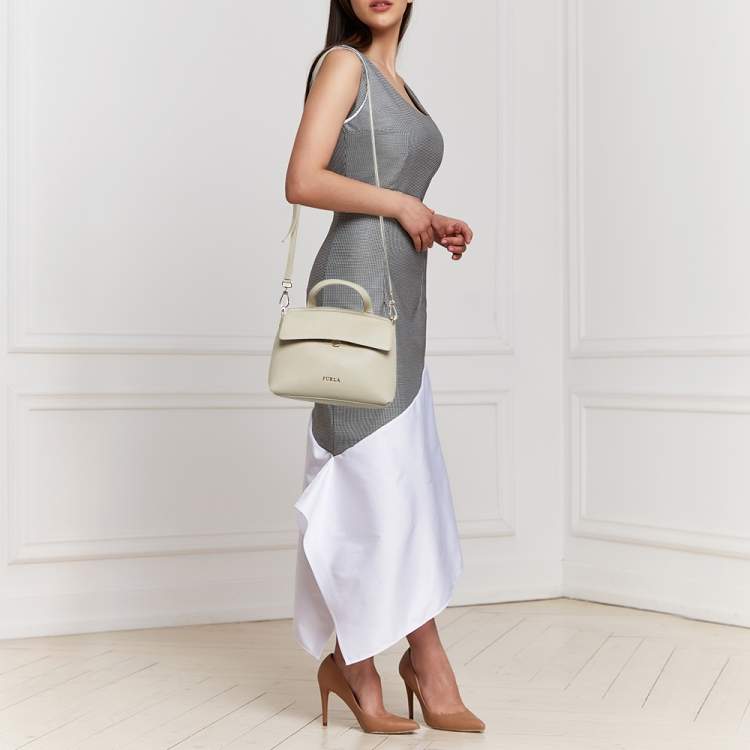 Pre Owned Furla Light Beige Leather Niki Top Handle Bag