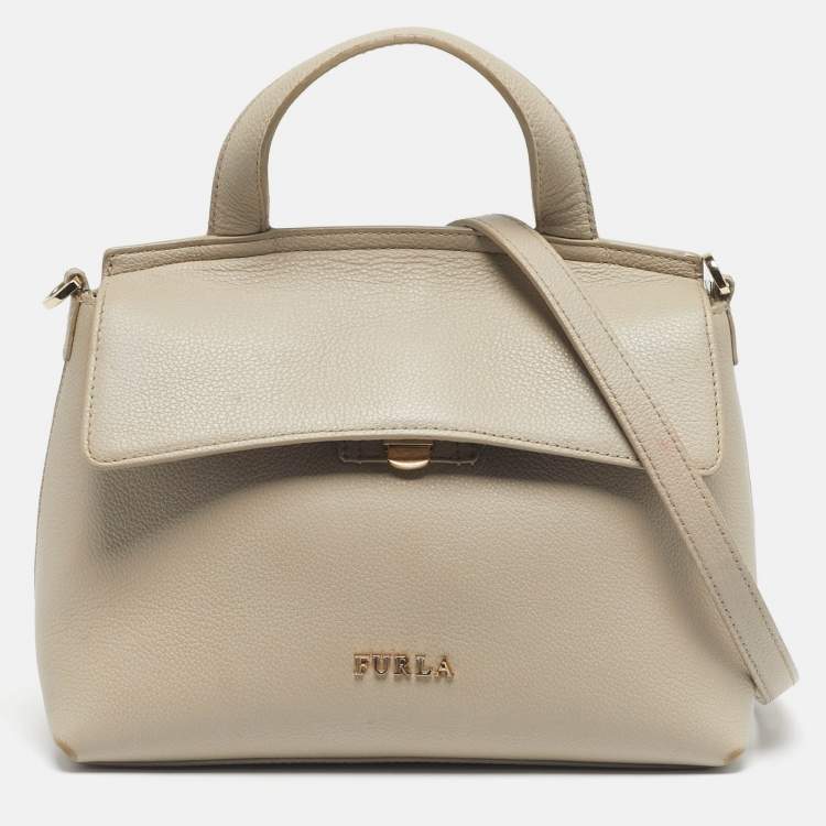 Pre Owned Furla Light Beige Leather Niki Top Handle Bag