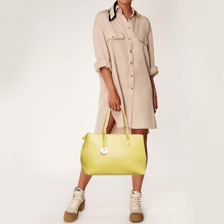Pre Owned Furla Yellow Leather Large Linda Tote