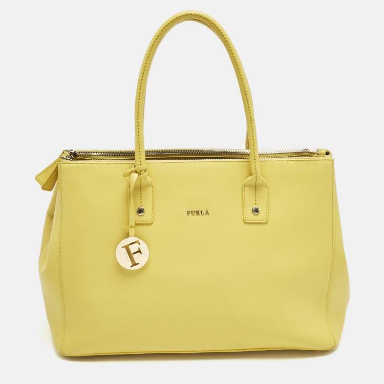 Pre Owned Furla Yellow Leather Large Linda Tote