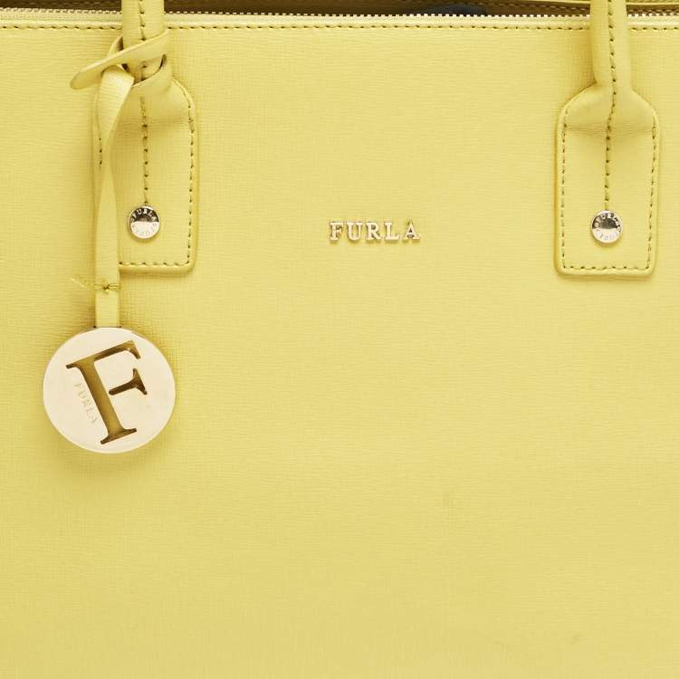 Pre Owned Furla Yellow Leather Large Linda Tote