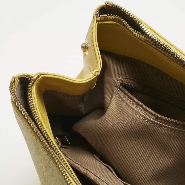 Pre Owned Furla Yellow Leather Large Linda Tote