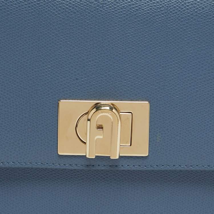 Pre Owned Furla Light Blue Leather 1927 Flap Shoulder Bag