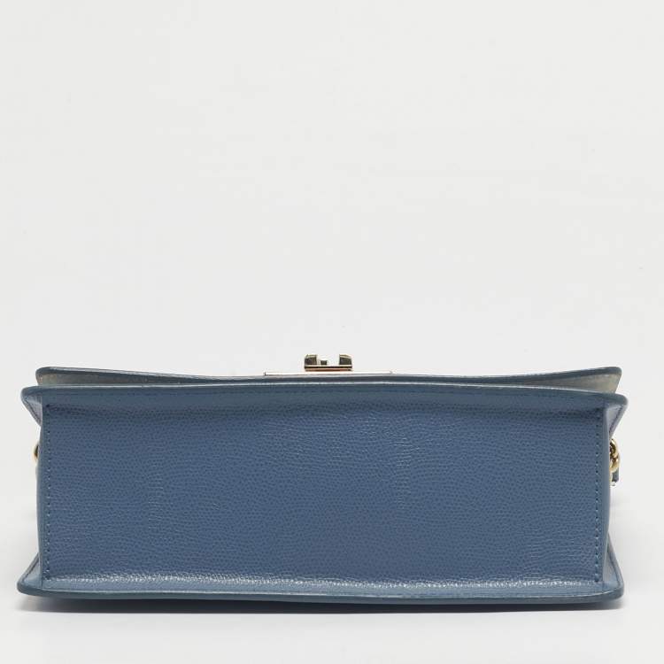 Pre Owned Furla Light Blue Leather 1927 Flap Shoulder Bag