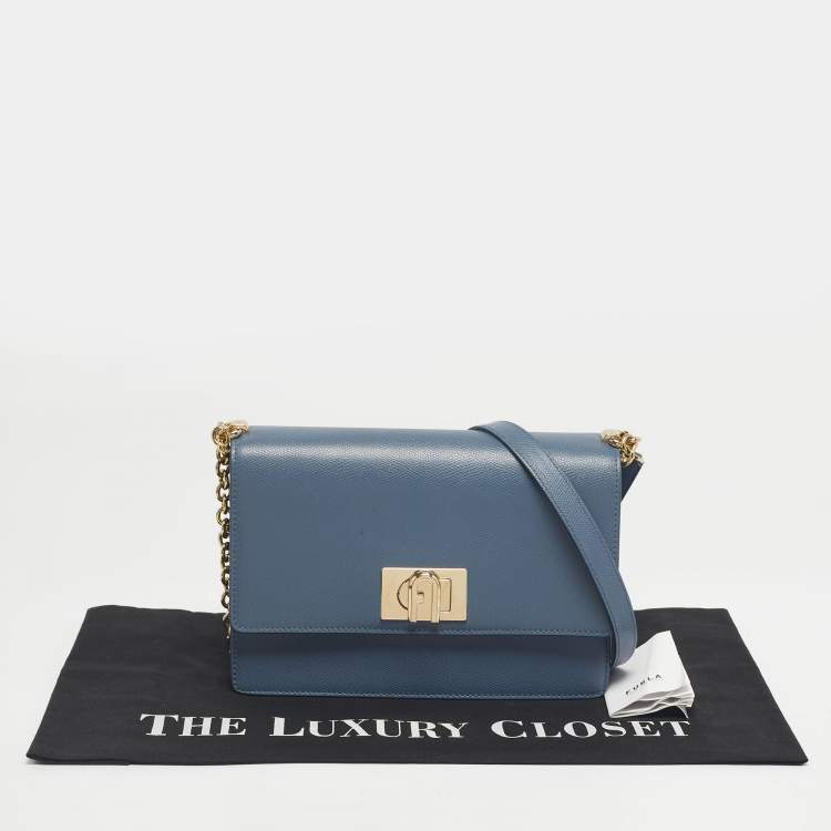 Pre Owned Furla Light Blue Leather 1927 Flap Shoulder Bag
