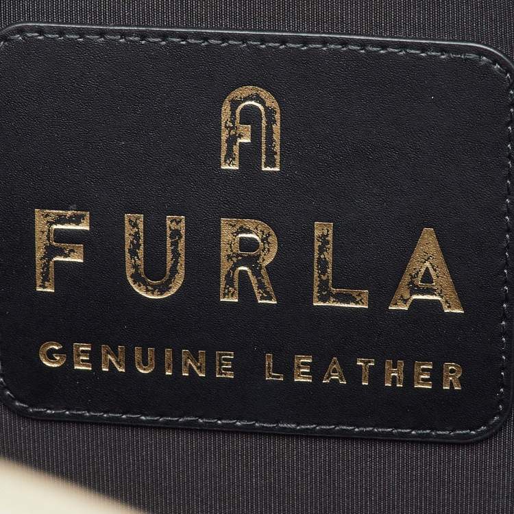 Pre Owned Furla Beige Leather Logo Embossed Shopper Tote