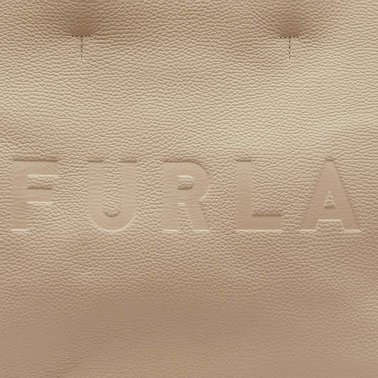 Pre Owned Furla Beige Leather Logo Embossed Shopper Tote