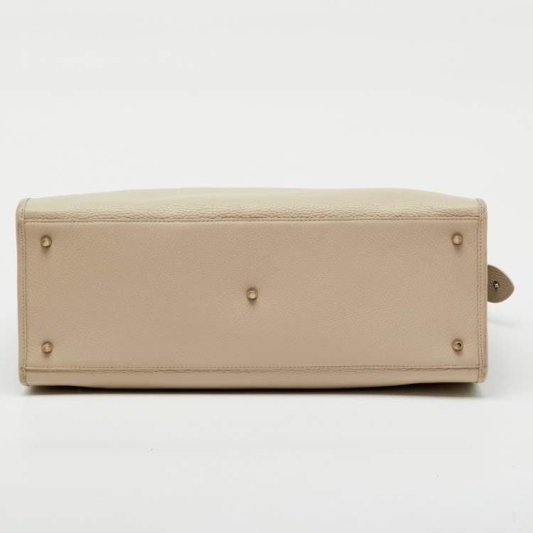 Pre Owned Furla Beige Leather Logo Embossed Shopper Tote