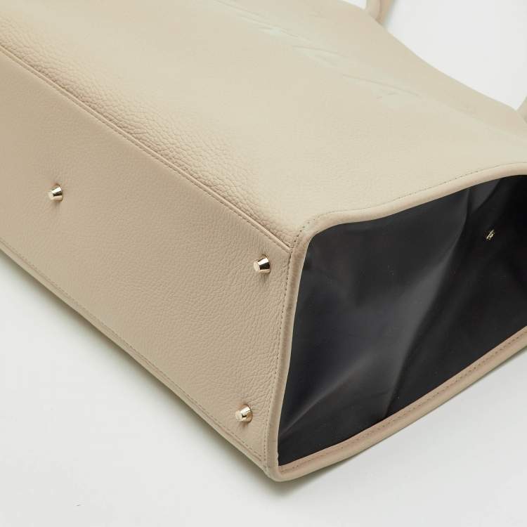 Pre Owned Furla Beige Leather Logo Embossed Shopper Tote