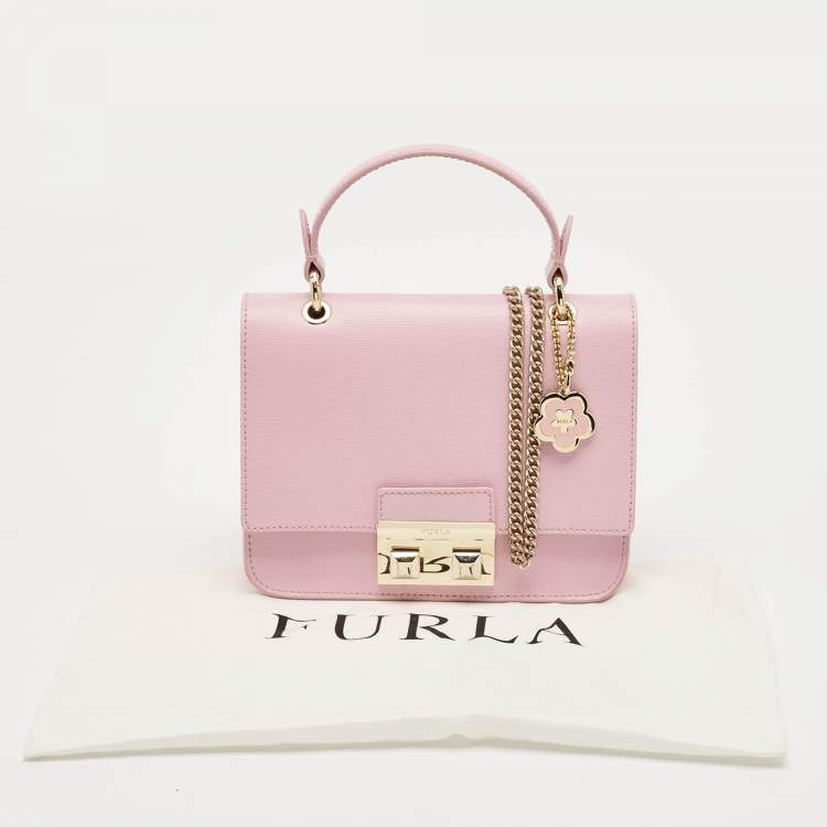 Pre Owned Furla Light Pink Leather Bella Top Handle Bag