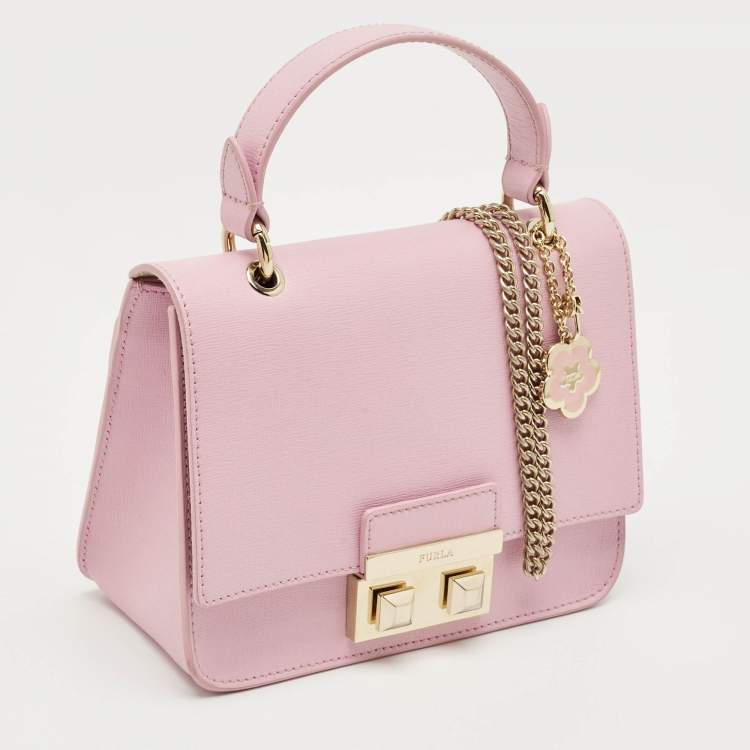 Pre Owned Furla Light Pink Leather Bella Top Handle Bag