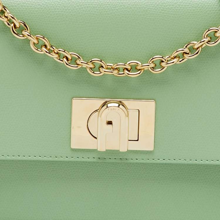 Pre Owned Furla Light Green Leather Small 1927 Crossbody Bag