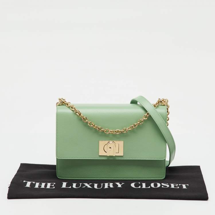 Pre Owned Furla Light Green Leather Small 1927 Crossbody Bag
