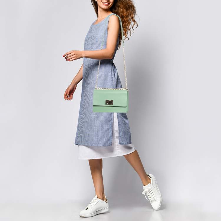 Pre Owned Furla Light Green Leather Small 1927 Crossbody Bag