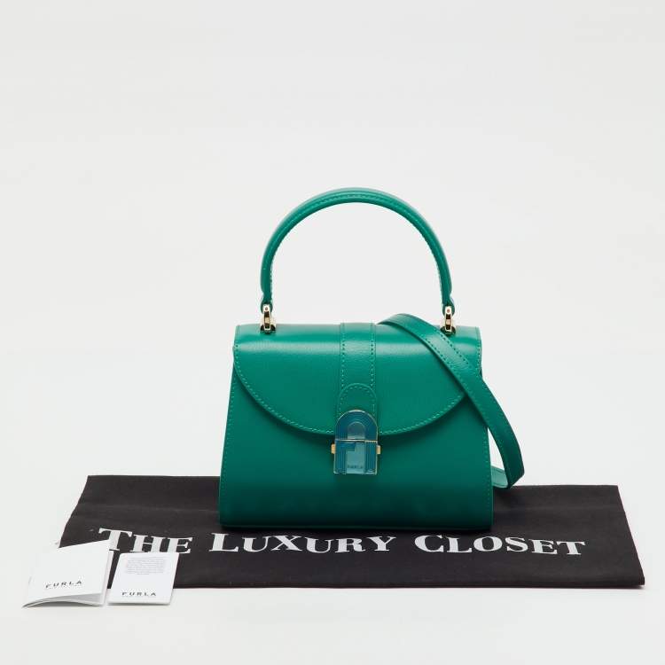 Pre Owned Furla Teal Green Leather 1927 Opera Top Handle Bag