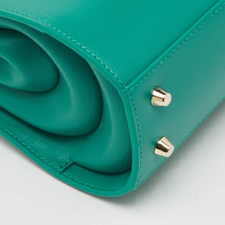 Pre Owned Furla Teal Green Leather 1927 Opera Top Handle Bag