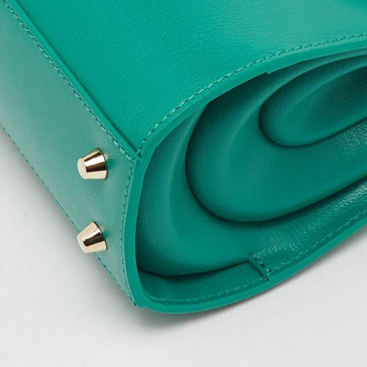 Pre Owned Furla Teal Green Leather 1927 Opera Top Handle Bag