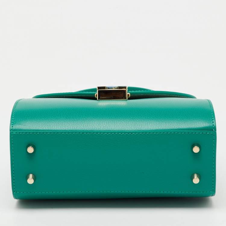 Pre Owned Furla Teal Green Leather 1927 Opera Top Handle Bag