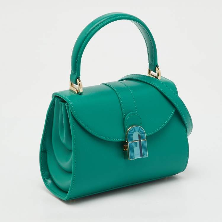 Pre Owned Furla Teal Green Leather 1927 Opera Top Handle Bag