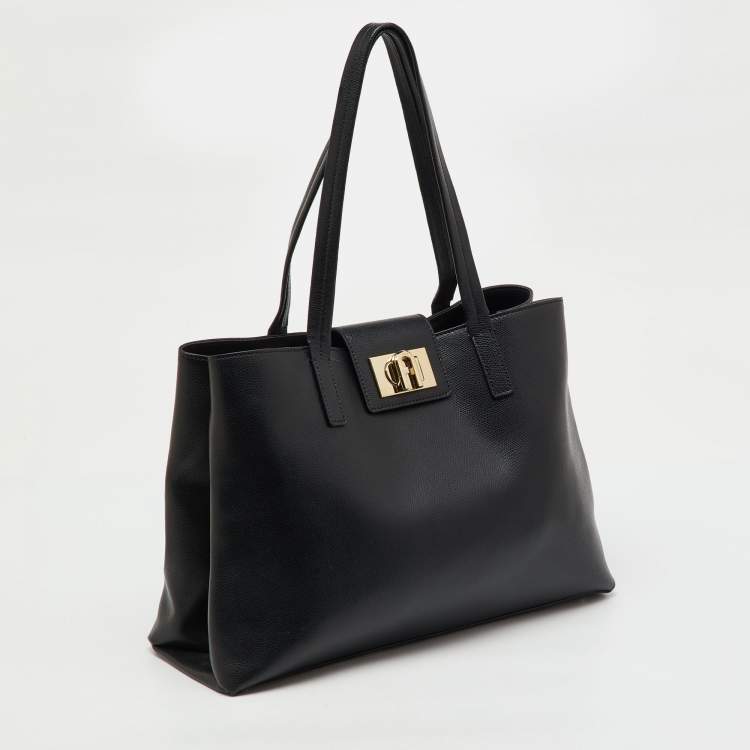 Pre Owned Furla Black Leather 1927 Soft Tote