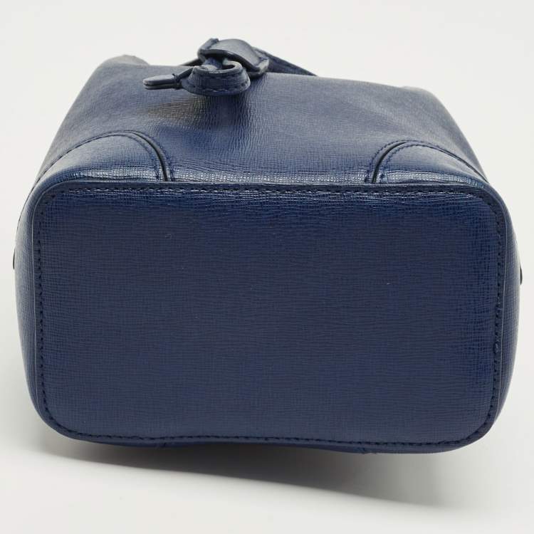 Pre Owned Furla Navy Blue Leather Mini Stacy Drawstring Bucket Bag