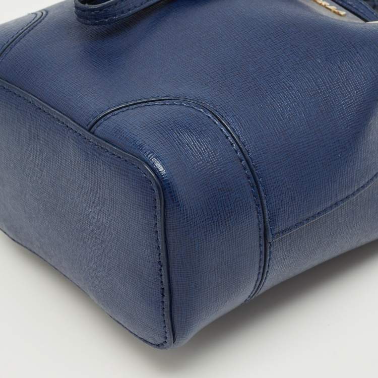 Pre Owned Furla Navy Blue Leather Mini Stacy Drawstring Bucket Bag