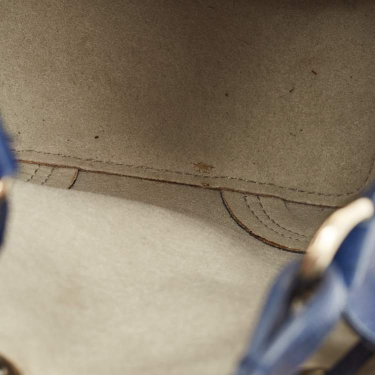 Pre Owned Furla Navy Blue Leather Mini Stacy Drawstring Bucket Bag