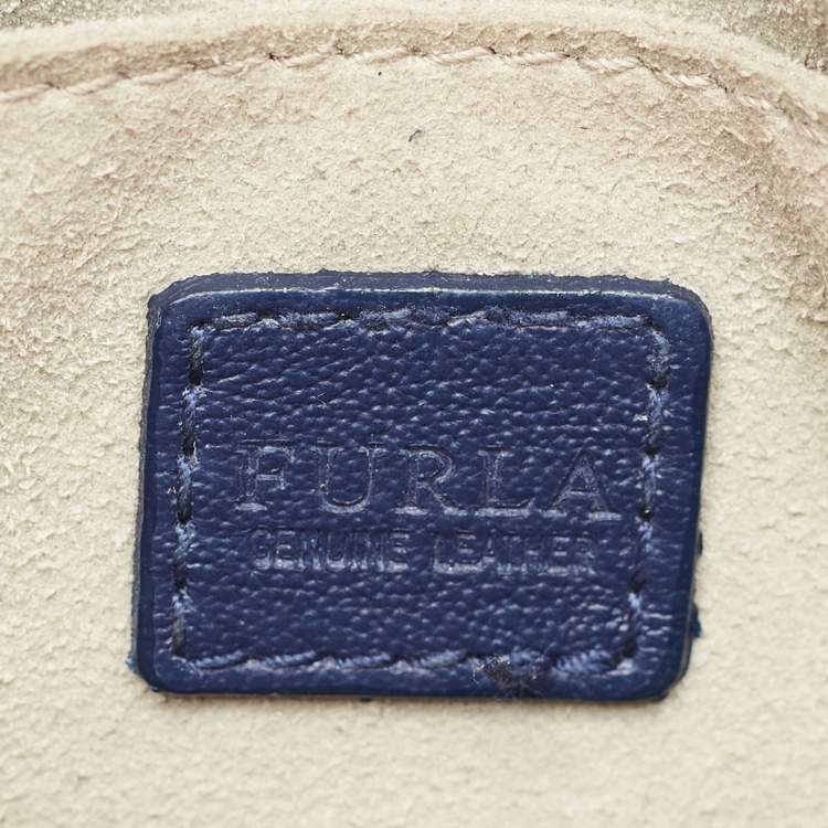 Pre Owned Furla Navy Blue Leather Mini Stacy Drawstring Bucket Bag