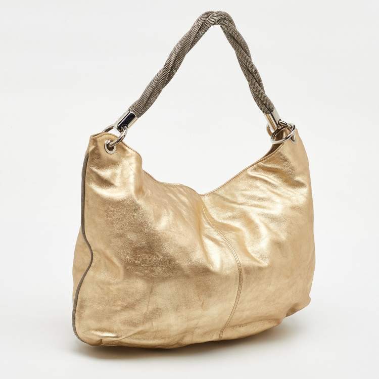 Pre Owned Furla Gold Leather Rope Chain Handle Hobo