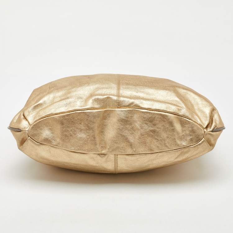 Pre Owned Furla Gold Leather Rope Chain Handle Hobo